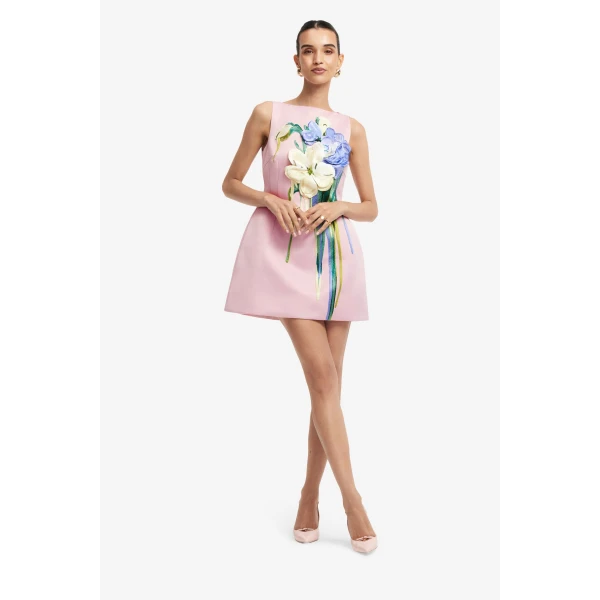 Leo Lin Ali Embroidered Boat Neck Mini Dress, view 3