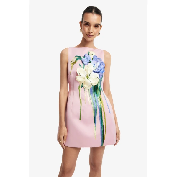 Leo Lin Ali Embroidered Boat Neck Mini Dress, view 6