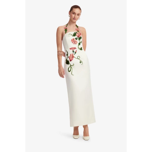 Leo Lin Ava Halterneck Appliqué Floral Bustier Maxi Dress, view 3
