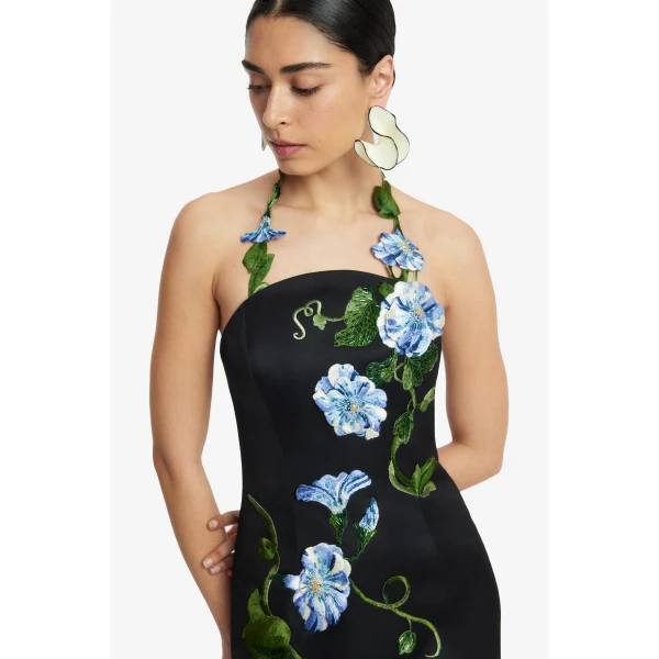 Leo Lin Ava Halterneck Appliqué Floral Bustier Maxi Dress, view 6