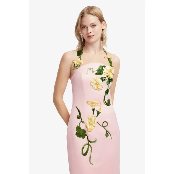 Leo Lin Ava Halterneck Appliqué Floral Bustier Maxi Dress, view 6