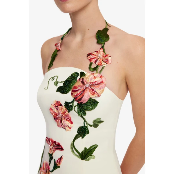 Leo Lin Ava Halterneck Appliqué Floral Bustier Maxi Dress, view 6