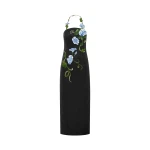 Leo Lin Ava Halterneck Appliqué Floral Bustier Maxi Dress