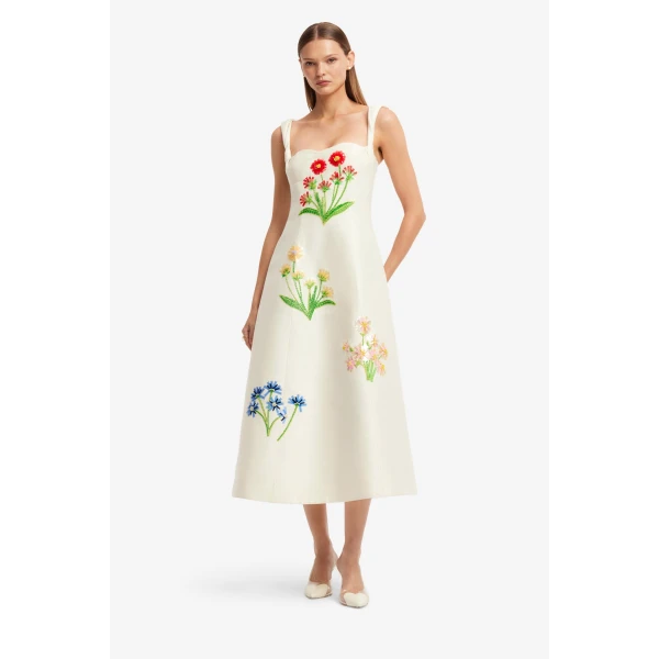 Leo Lin Beatrice Embellished Wool Midi Dress, view 3