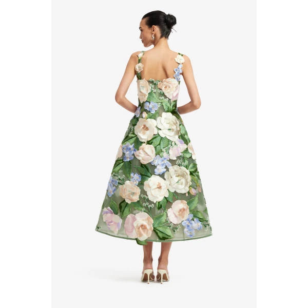 Leo Lin Beatrice Floral Hand Embroidered Midi Dress, view 5