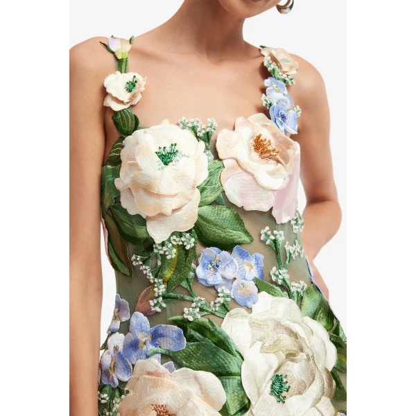 Leo Lin Beatrice Floral Hand Embroidered Midi Dress, view 6