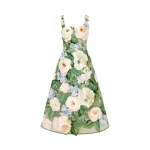 Leo Lin Beatrice Floral Hand Embroidered Midi Dress
