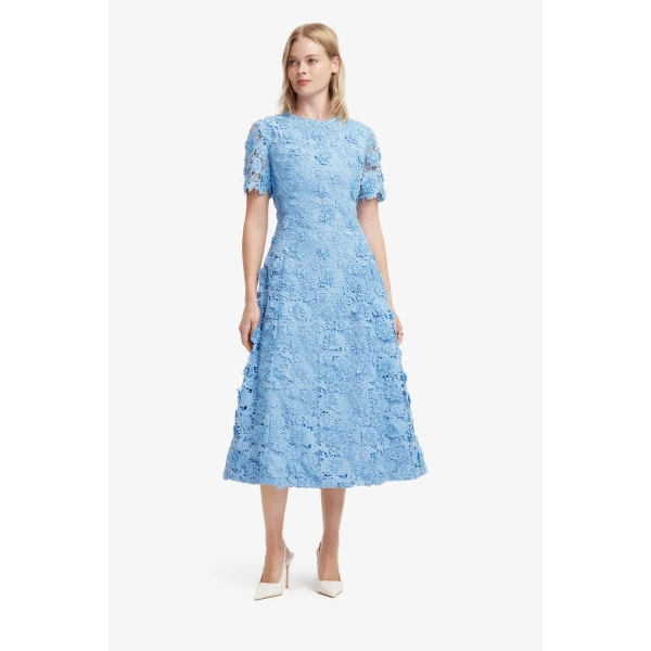 Leo Lin Caroline Lace Short Sleeves Midi Dress, view 3