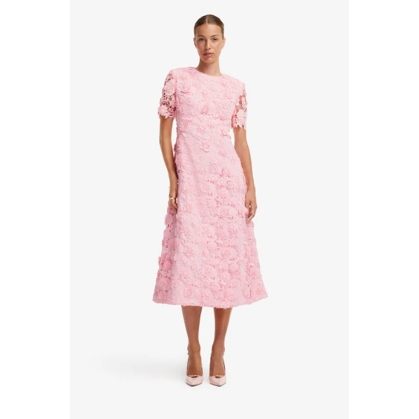 Leo Lin Caroline Lace Short Sleeves Midi Dress, view 4