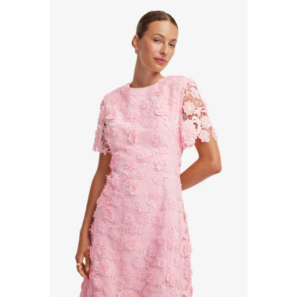 Leo Lin Caroline Lace Short Sleeves Midi Dress, view 5