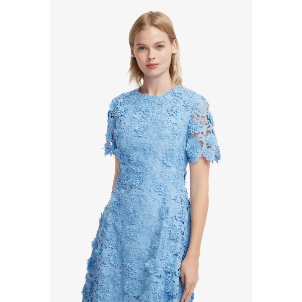 Leo Lin Caroline Lace Short Sleeves Midi Dress, view 6