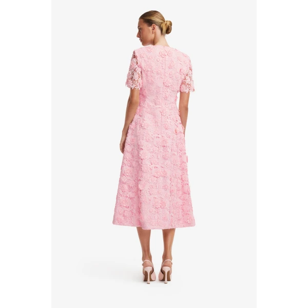 Leo Lin Caroline Lace Short Sleeves Midi Dress, view 6