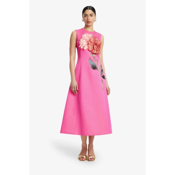 Leo Lin Cleo Appliqué Sleeveless Midi Dress, view 3