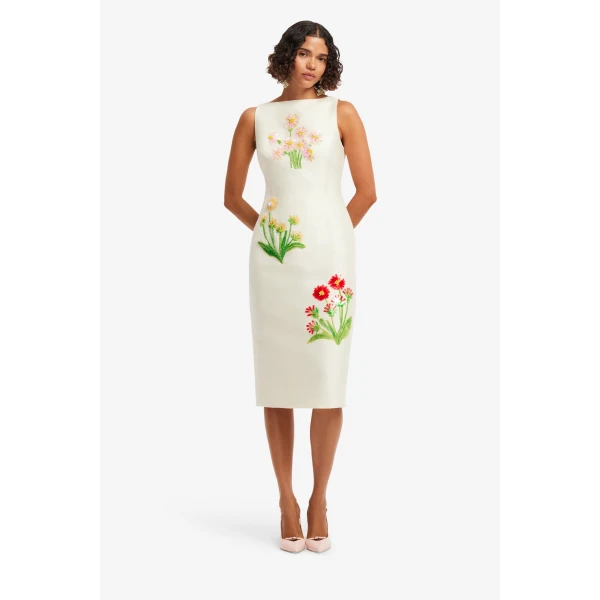 Leo Lin Eleanor Embellished Wool Midi Dress, view 3