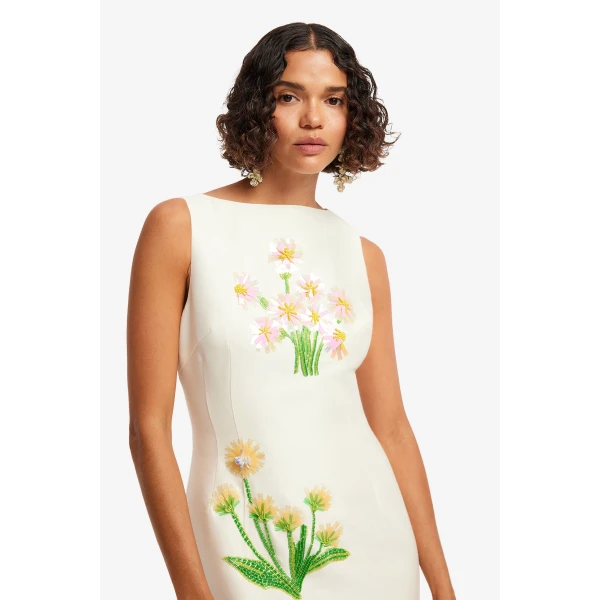 Leo Lin Eleanor Embellished Wool Midi Dress, view 6
