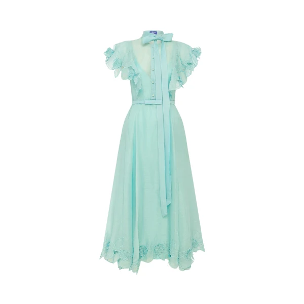 Leo Lin Elsie Appliqué Flutter Sleeve Maxi Dress