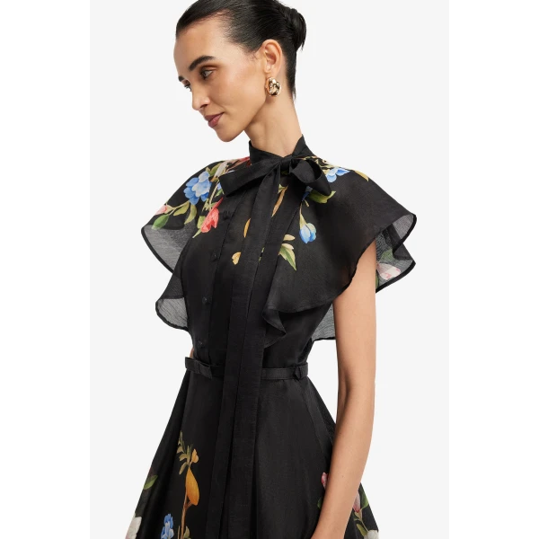 Leo Lin Elsie Flutter Sleeve Midi Dress, view 6