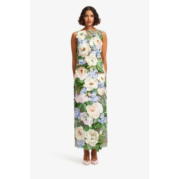 Leo Lin Fleur Floral Hand Embroidered Backless Maxi Dress, view 2