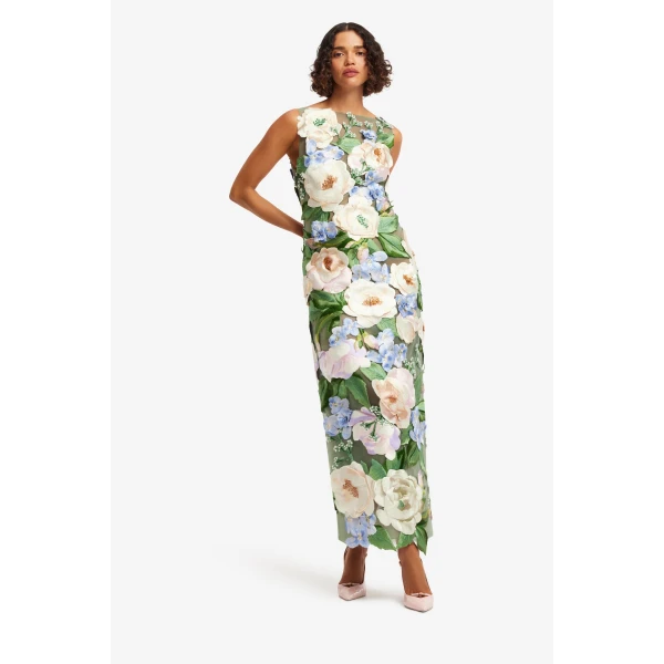 Leo Lin Fleur Floral Hand Embroidered Backless Maxi Dress, view 3