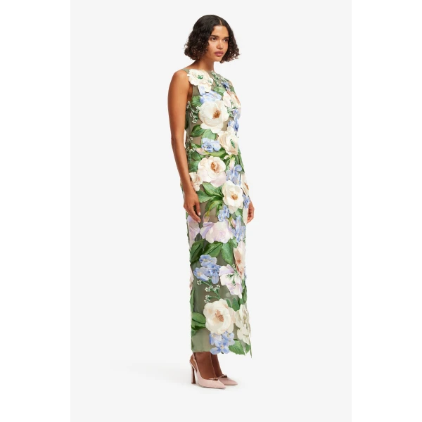 Leo Lin Fleur Floral Hand Embroidered Backless Maxi Dress, view 4