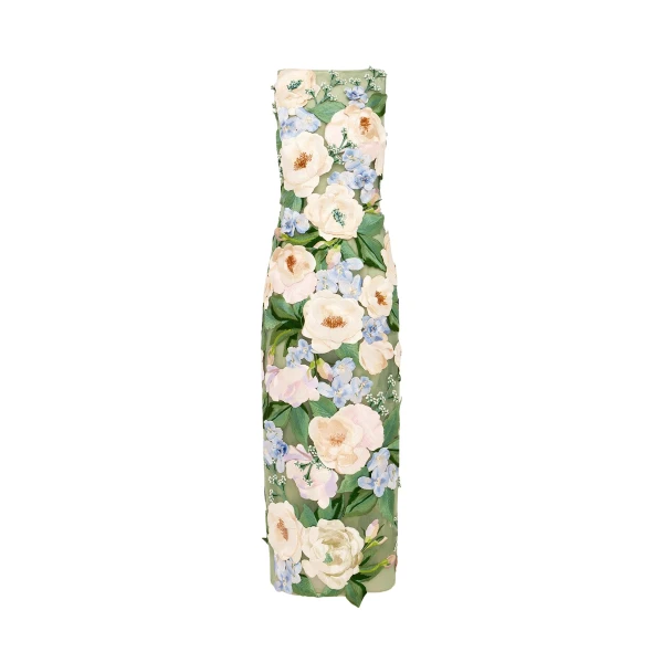Leo Lin Fleur Floral Hand Embroidered Backless Maxi Dress