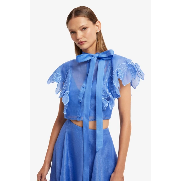 Leo Lin Jasmine Appliqué Flutter Sleeve Top, view 6