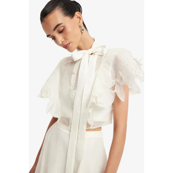 Leo Lin Jasmine Appliqué Flutter Sleeve Top, view 6