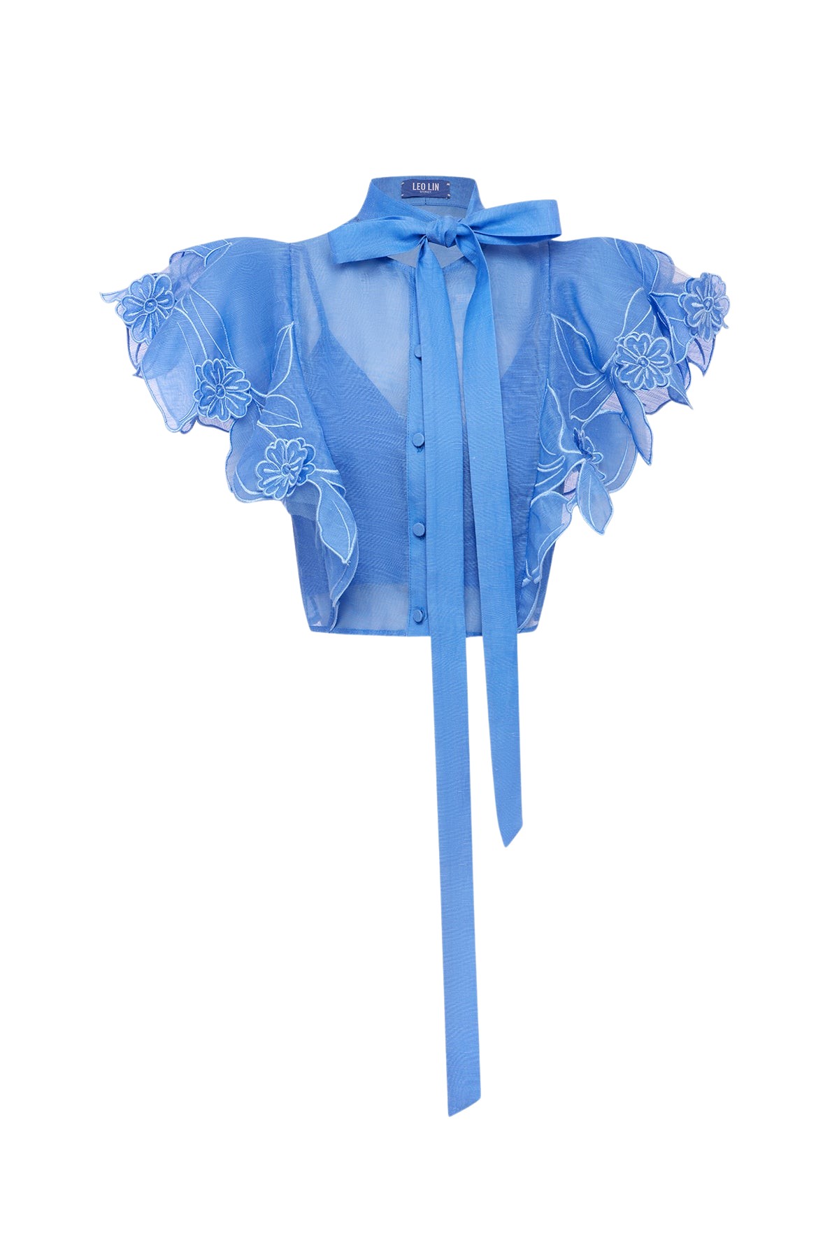Leo Lin Jasmine Appliqué Flutter Sleeve Top