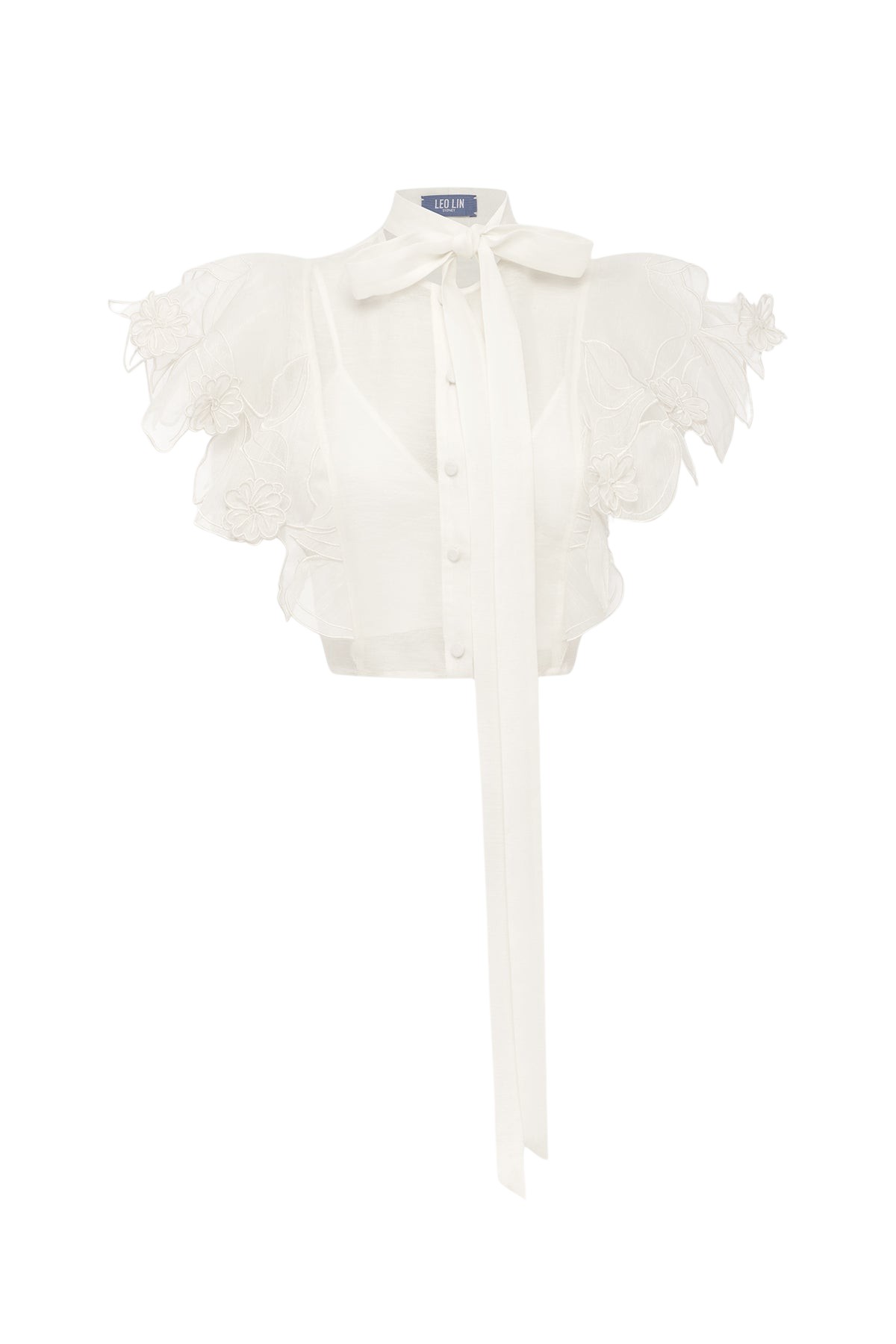 Leo Lin Jasmine Appliqué Flutter Sleeve Top