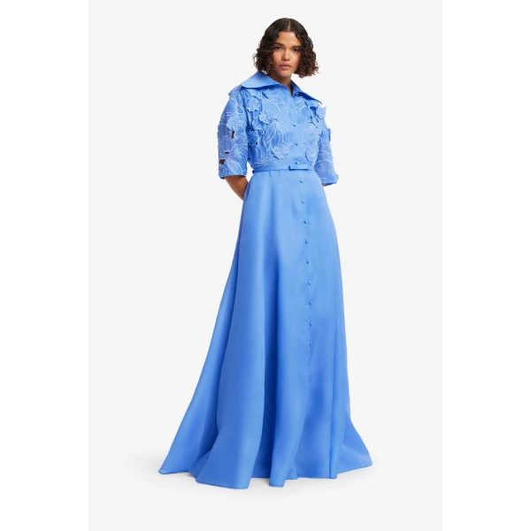 Leo Lin Junia Appliqué Puff Sleeve Silk Gown, view 4