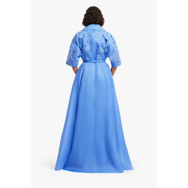 Leo Lin Junia Appliqué Puff Sleeve Silk Gown, view 5