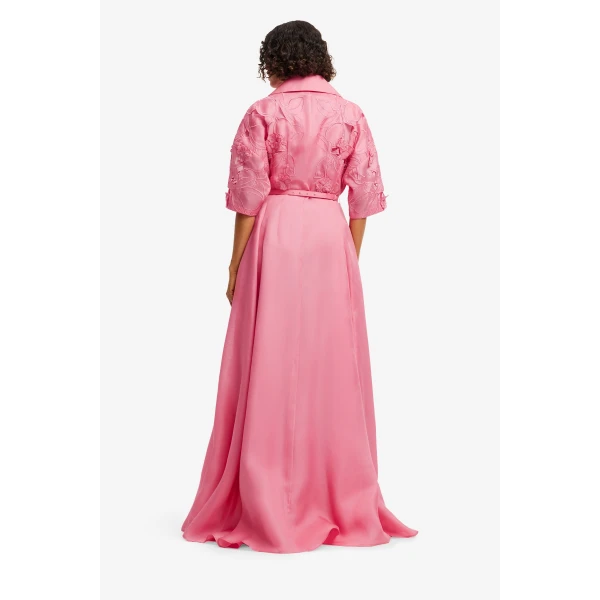 Leo Lin Junia Appliqué Puff Sleeve Silk Gown, view 5