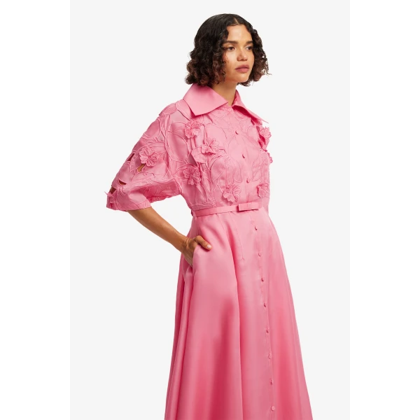 Leo Lin Junia Appliqué Puff Sleeve Silk Gown, view 6