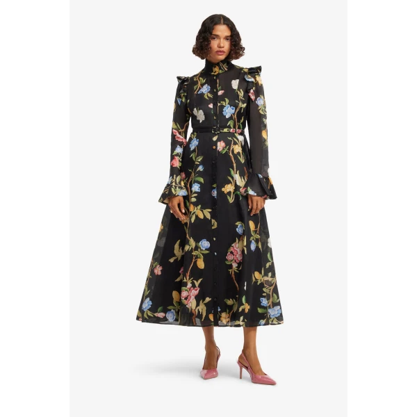Leo Lin Katrina Butterfly Sleeve Midi Dress, view 3