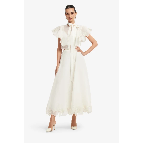 Leo Lin Leila Appliqué Midi Skirt, view 3