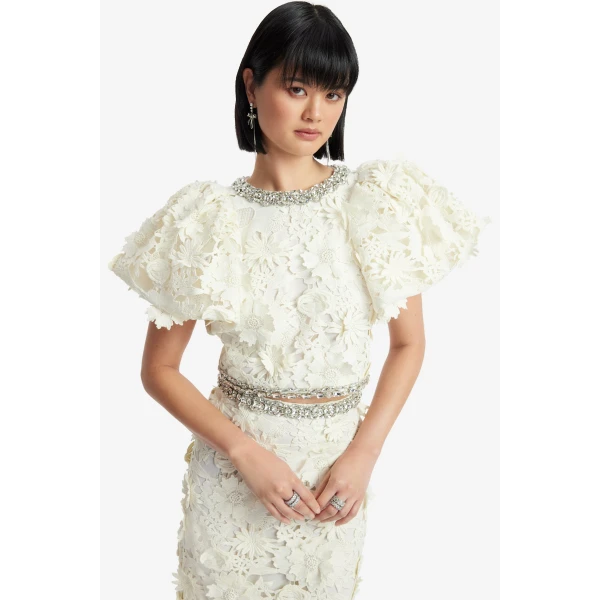 Leo Lin Lucia Embellished Lace Top, view 6