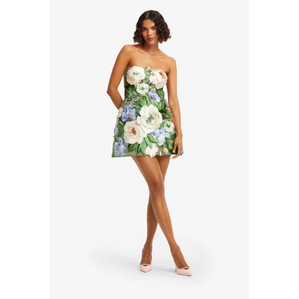 Leo Lin Roselle Floral Hand Embroidered Bustier Mini Dress, view 3