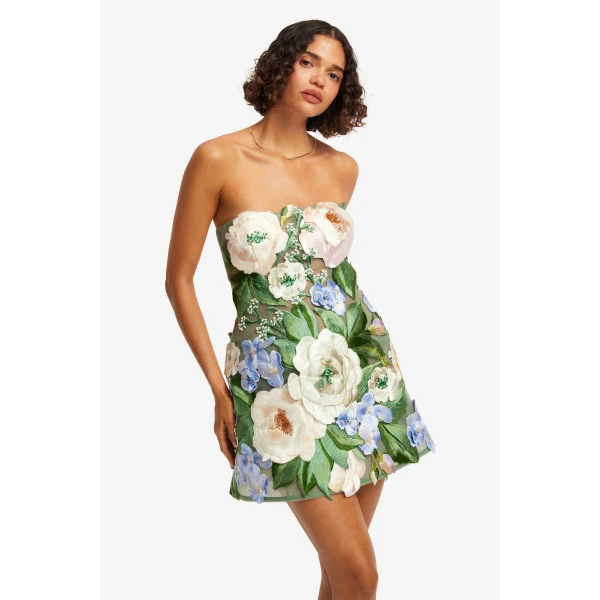 Leo Lin Roselle Floral Hand Embroidered Bustier Mini Dress, view 6