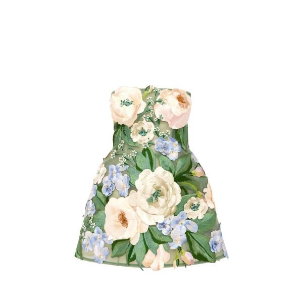 Leo Lin Roselle Floral Hand Embroidered Bustier Mini Dress