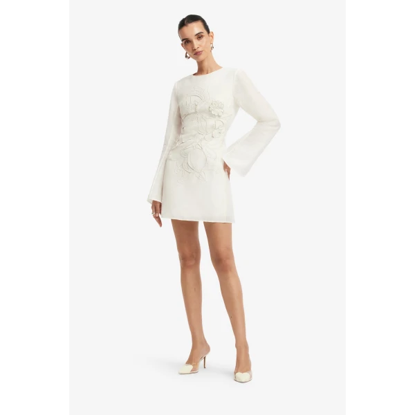 Leo Lin Suzanne Appliqué Bell Sleeve Mini Dress, view 3