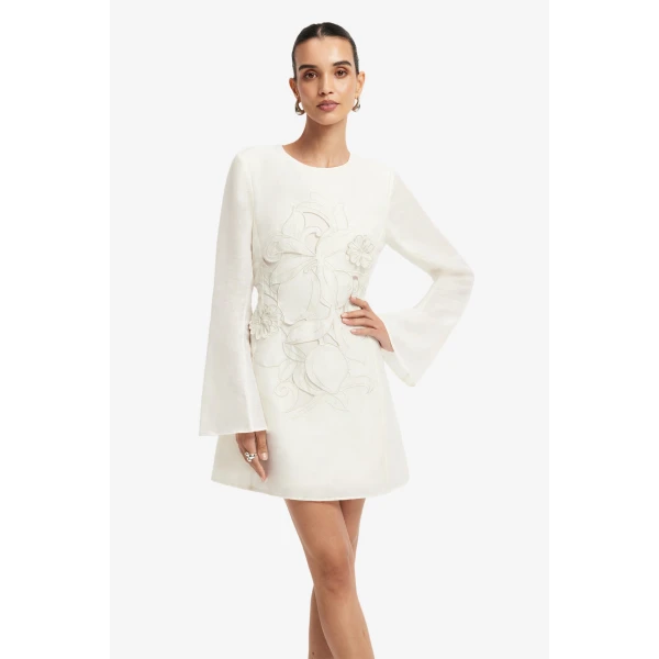 Leo Lin Suzanne Appliqué Bell Sleeve Mini Dress, view 6