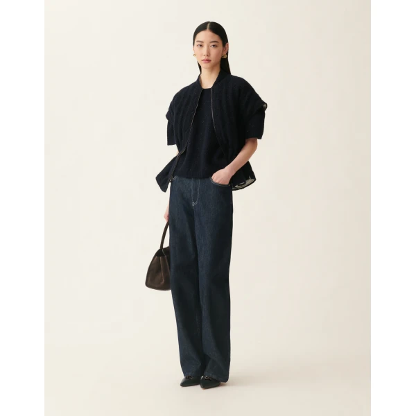 Fabiana Filippi Platinum Sequin Sweater in Midnight Blue, view 2