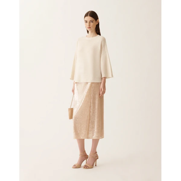 Fabiana Filippi Platinum T-shirt with Lurex in Raffia Knit, view 2