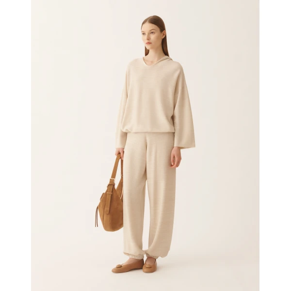 Fabiana Filippi Hooded Sweater in Wool, Cotton, and Lurex, Butter, view 2