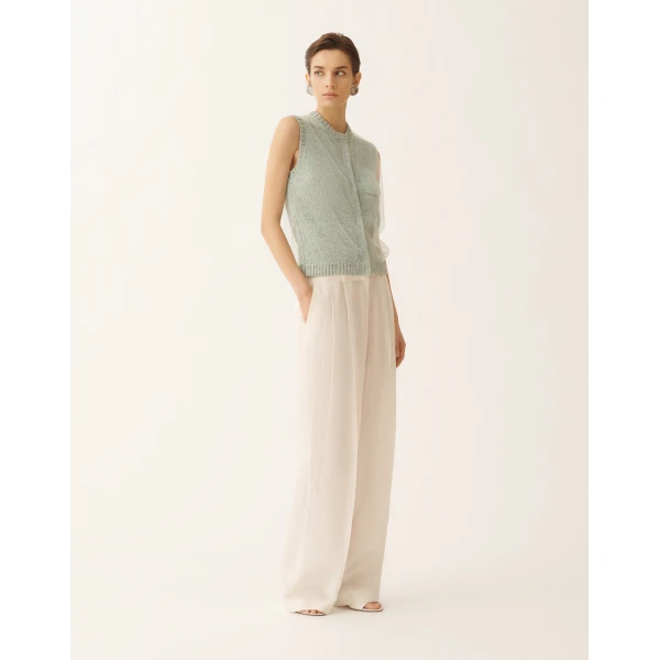Fabiana Filippi Cropped Vest in Mouliné Yarn, Ghirri Green, view 2