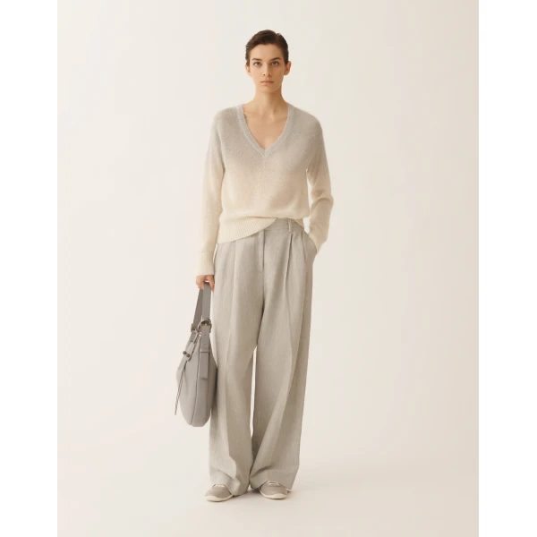 Fabiana Filippi Mohair Sweater with Ombré Sequins, Raffia in Raffia/gray, view 2