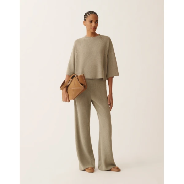 Fabiana Filippi Cotton and Linen Cape with Sequins in Khaki, view 2