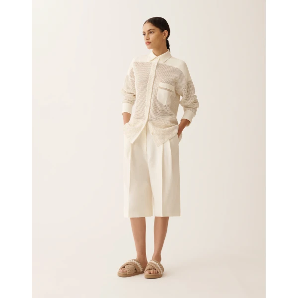 Fabiana Filippi Shirt in Organic Cotton with Lustrous Viscose, Butter, view 2
