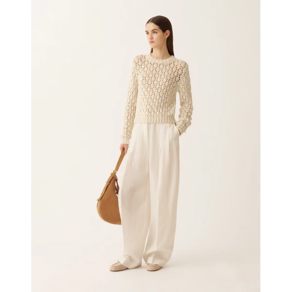 Fabiana Filippi Cotton Ribbon Sweater with Sequins in Butter, view 2