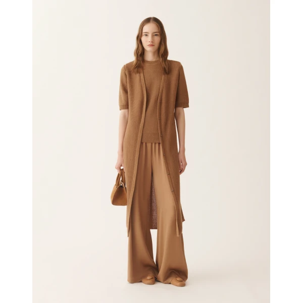 Fabiana Filippi Cardigan Vest in Cotton and Linen with Sequins, Wicker, view 2